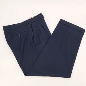 BALLIN CLASSIC Mens 34x28 Pleated Wool Dress Pants Navy Blue Trousers Slacks